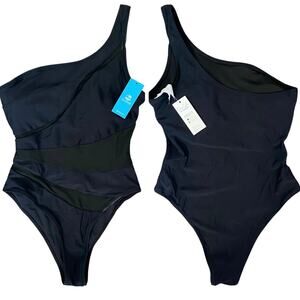 NEW CUPSHE One Piece Sheer Mesh Detail Cheeky One Piece Swimsuit Black Small